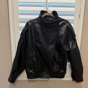 Viral Black Faux Leather Bomber Jacket